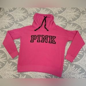Victoria's Secret Women's Hoodie Size S Pink Big Logo Cotton Fleece Cowl Neck